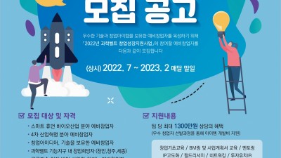 [단국대학교천안캠퍼스산학협력단] 2022년 과학벨트 기능지구 창업성장지원사업 예비창업자 모집 공고